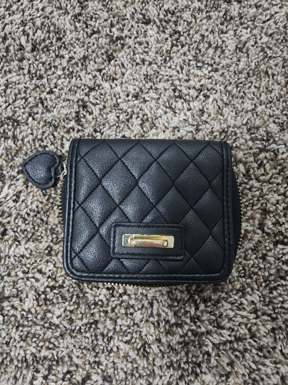 Quilted Black Women's Zip Wallet with Gold Accent